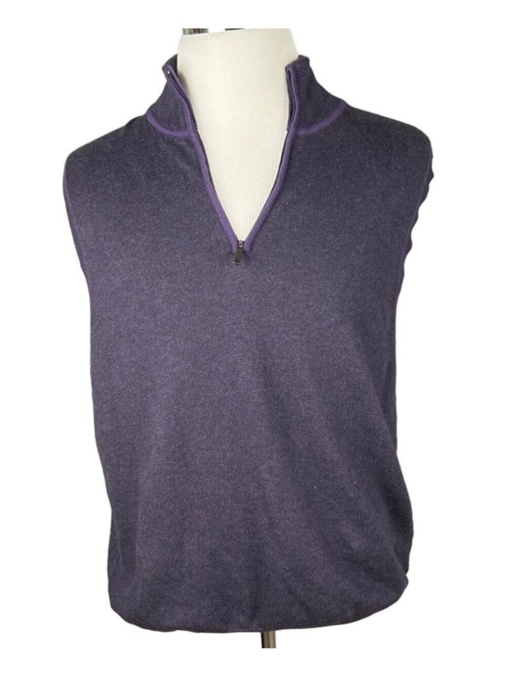 Alan Flusser Mens Purple Sleeveless 1/4 Zip Sweater Vest XL Cotton Blend